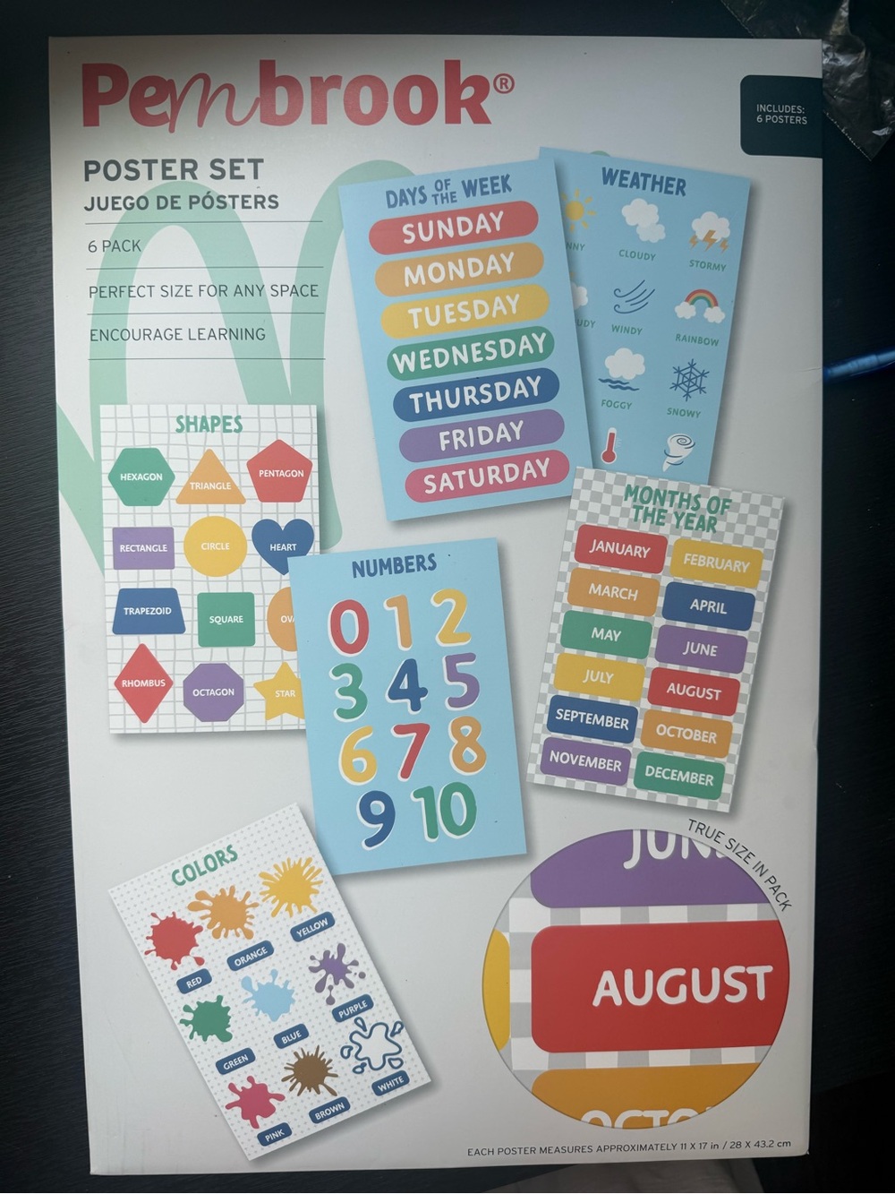 Educational Poster Set - Colorful Classroom Days, Numbers & Shapes